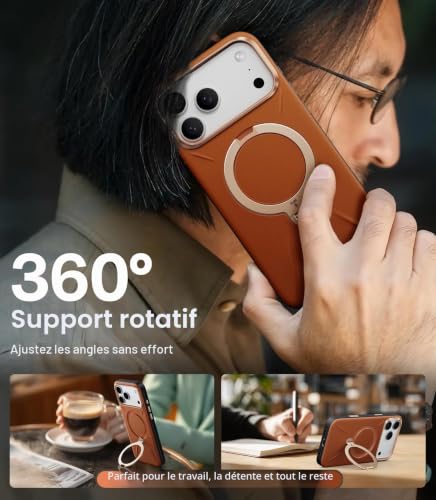 Coque iPhone 17 Pro Max MagSafe bleu étui antichoc support rotatif 360
