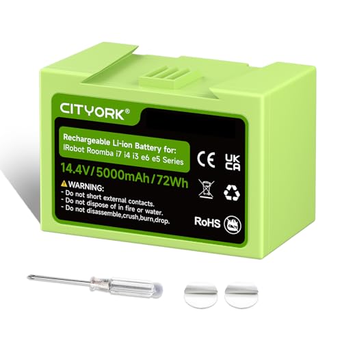 Image of CITYORK 14.4V 5000mAh ABL-D1 Battery for iRobot Roomba i3 3150 i3+ 3550 i4 4150 i4+ 4550 i7 i7+ 7150 7156 7158 7550 7558, e5 e6, J7 /J7+, J6+ /J6+, J5 /J5+ Series (Not for Roomba Combo Series)