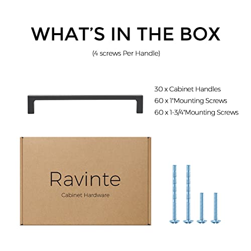 Image of Ravinte 30 Pack Solid 6-1 /4 Inch Kitchen Square Cabinet Handles Matte Black Pulls Drawer Pulls Kitchen Cabinet Hardware Flat Black Handles