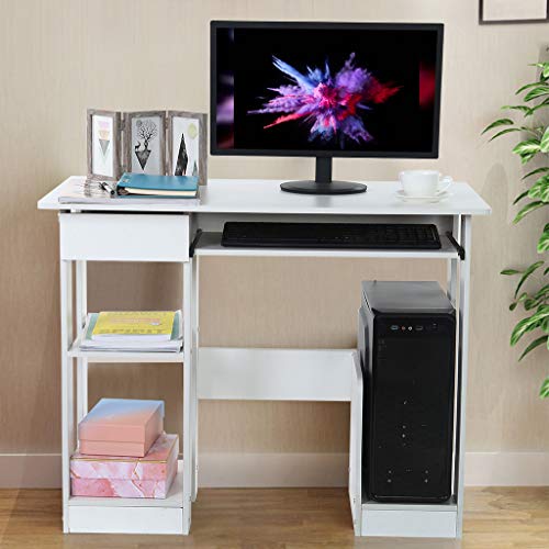 White Computer Desk,Lanyun Computer Table with Keyboard Tray, Modern Work Writing Study Table Dining Table Minimalist Desk Creative Writing Desk Notebook Table for Home Office,Pc Laptop Workstation