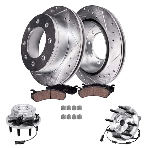Image of Detroit Axle - 4WD Wheel Bearing Hubs Brake Kit for Dodge Ram 2500 3500 | Drilled and Slotted Disc Brake Rotors Ceramic Brake Pads Wheel Bearing Hubs Assembly Replacement