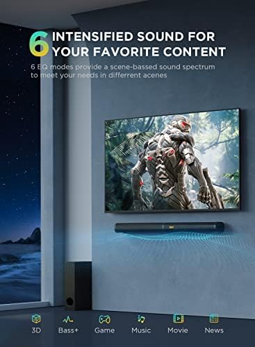 YCLZY Soundbar, 190W Sound Bar with Subwoofer, HDMI-ARC Soundbar for Smart TV, Deep Bass Adjustable, 6 EQ Modes, LED OFF, Surround Sound for 4K & FHD TV, Optical Cable include