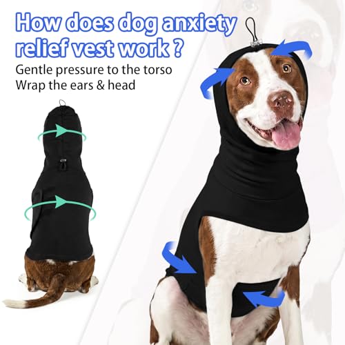 Image of MIGOHI Small Dog Anxiety Vest | Dog Calming Vest for Small Dogs,Comfort Anxiety Shirt for Dogs,Pet Anxiety Jacket with Ear Cover for Fireworks,Thunderstorm,Separation,Loud Noise,Black,S