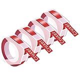 Was Sie erhalten: 4 Stück Bänder Ersatz für Dymo S0898150 A0898150 520102 3D-Prägung Selbstklebendes, Weiß Druck auf Rot, Kompatibles für Dymo 3D Prägeetiketten. (Kein Original)