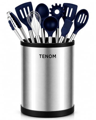 Image of TENOM Spoon Holder, Spoon Stand For Kitchen Steel, Cutlery Stand, Spoon Organiser For Kitchen, Cutlery Holder, Ladle Holder, Spatula Holder (Cylinder)