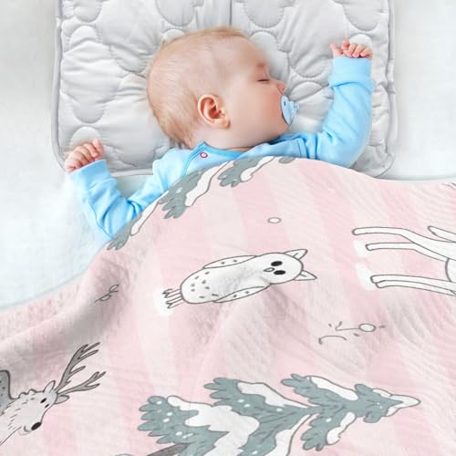 Custom Nordic Animal Deer Pink Stripe Star Baby Swaddle Blankets Soft Customize Kitten Monogrammed Blankets for Nursery Stroller Crib 30x40in cobijas para4
