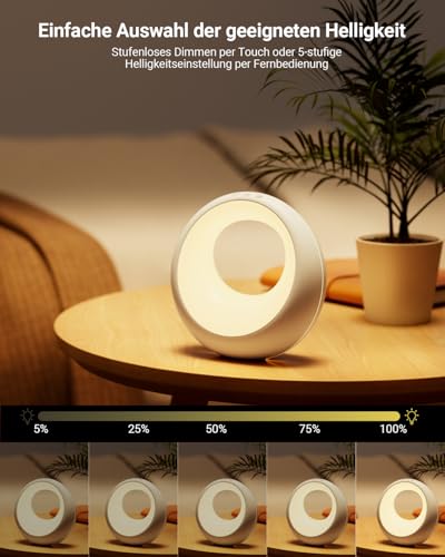 Image of Bonsery Bedside Lamp, Set of 2, LED Bedside Lamp, Touch Dimmable with Remote Control, Wireless Table Lamp with RGB Colour Changing, Round Night Lamp with Timer & Memory for Living Room, Children's