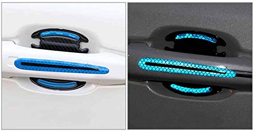 Image of ZYTC 4pcs 3D Super Reflective Stickers Carbon Fiber Strips Car Side Door Edge Bumper Anti-Scratch Protection Guards Trim Stickers Universal (Door Handle Sticker Blue)