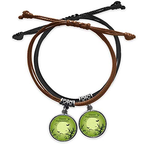 Bracelet Halloween cuir double vert fantôme joyeux bijoux de couple amoureux