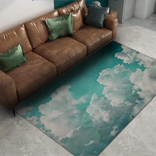 Tapis intérieur extérieur bleu ciel moderne motif nuages pour cuisine et entrée