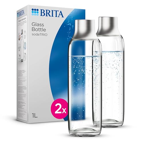 Brita - Pack de 2 botellas de vidrio sodaTRIO (1L) - diseño elegante con tapa de acero inoxidable