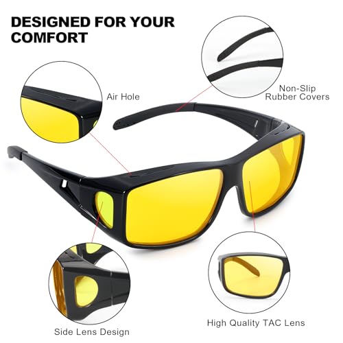 Trysee Night Vision Driving Fit Over Glasses for Men Women Polarized Anti Glare Yellow Lenses TS03124