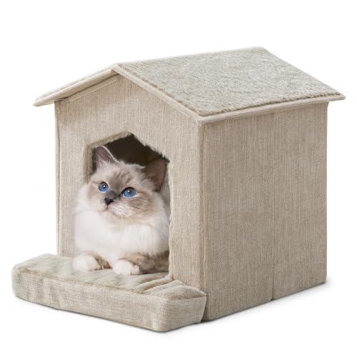 DEBANG HOME Cat Beds for Indoor Cats,Cat Houses,Cat Cave with Orthopedic Cushion,Foldable Cat...