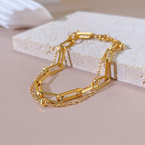 Fashion Simple Stainless Steel Rectangle Shape Double Layer Adjustable Link Chain Bracelet4