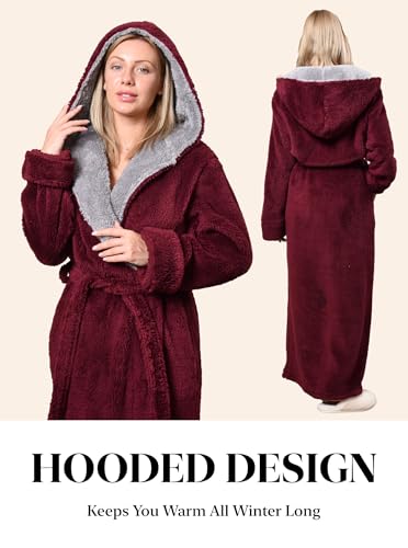 Image of Hellomamma Long Hooded Robe for Women Luxurious Flannel Fleece Full Length Bathrobe Winter Warm Pajamas Shower Nightgown