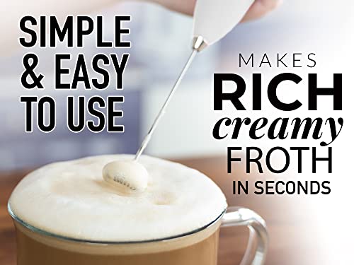 Image of Zulay Premium Gift Milk Frother Set - Handheld Coffee Frother with Stand, 12oz /350ml Frothing Pitcher + 4 Latte Art Stencils - 13,000 RPM Motor, SS Whisk, Battery Operated - Barista Kit (White)