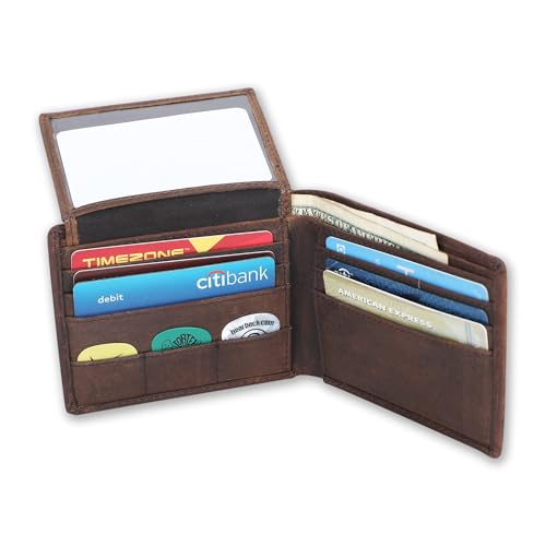 Full Grain Leather RFID Blocking Bifold Wallet for Men with Guitar Pick Holder, Slim Leather Billfold, Classic Gift Wallet (Pass Case Wallet, Brown)2
