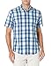Amazon Essentials Men's Regular-Fit Short-Sleeve Poplin Shirt, Blue Checked, Large