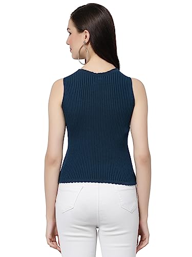 Image of Kalt Womens Knitted, Ribbed Cotton Fitted Sleeveless Round Neck Cami Tank Top