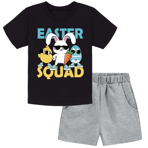 Image of DDSOL Toddler Easter Day Clothing Sets Bunny Easter Egg Monster Truck Kids Causal Outfit Sets 2 Pieces 2-7 Year