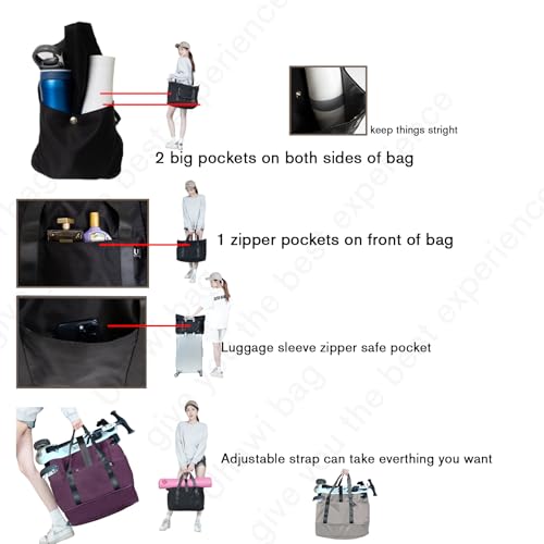 Travel Duffle Bag,Weekender Bags for Women with Big Family Shoe Bag+Buckle Toiletry Wet bag+Laptop compartment,Expandable Capacity,Gym Duffel Bag,Overnight Bag,Hospital Bags (Black)4