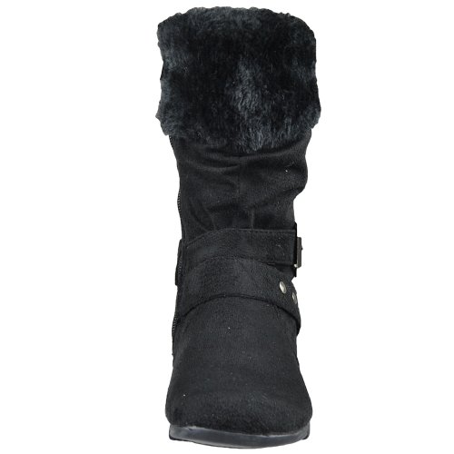Kids Mid Calf Boots Fur Cuff and Studded Strap Casual Comfort Shoes Black3