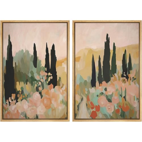 SIGNWIN Framed Canvas Print Wall Art Set Colorful Tuscan Garden Mediterranean Illustrations Modern Art Minimal Relax/Calm for Living Room, Bedroom, Office - 16'x24'x2 Natural