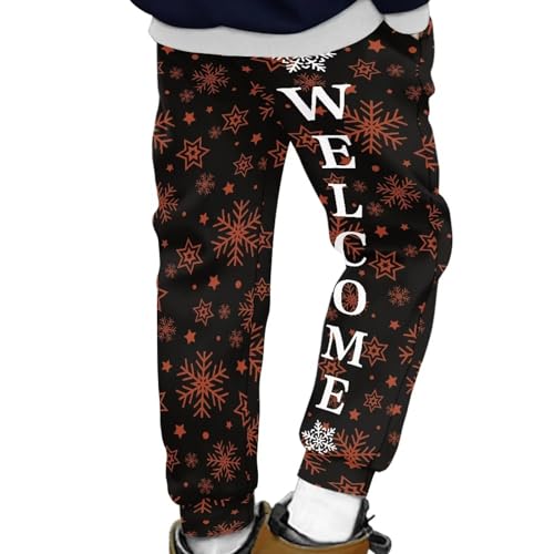 AmzPrint Boys Cargo Sweatpants Snowfall Print Sweatpants for Toddlers Drawstring Christmas Running Pants Black2