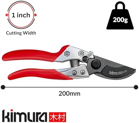 Kimura 8" Pro Bypass Pruning Shears, Heavy Duty Japanese SK5 Steel Blades, 1 inch Cut Capacity, Non-Slip PVC Coated Handles, Lightweight & Ergonomic, Japanese Pruners, Professional Garden Clippers - Thumbnail 5