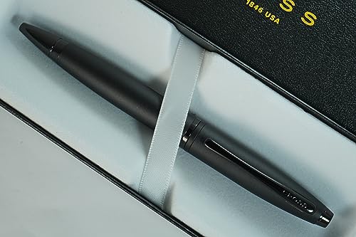 Cross Calais - Bolígrafo recargable de banda media, punta media, incluye caja de regalo, barril negro mate y citas PVD.