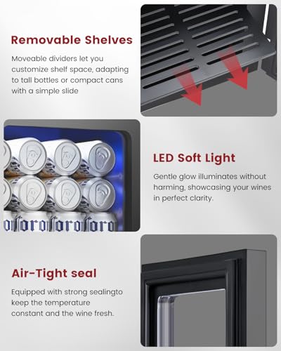 24 Cans Beverage Refrigerator Cooler - Mini Fridge with Glass Door, Soda Wine Beer Drink Fridge - Small Refrigerator for Office Home Bedroom Dorm Bar, Black