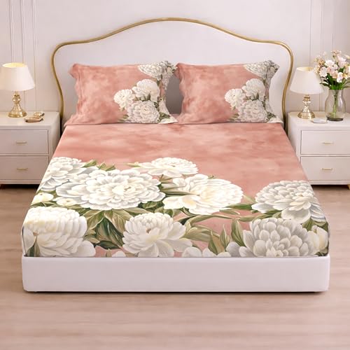 Image of Cloth Fusion Glace Cotton Elastic Fitted Bedsheet King Size with 2 Pillow Covers (78X72 inches, Blush Rose)