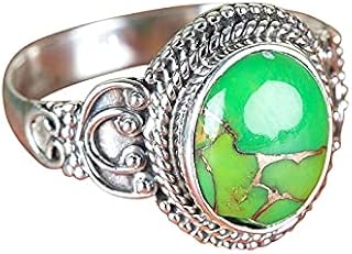 Green Copper Turquoise Ring, Oval Turquoise Ring, Turquoise Ring, Promise Ring, Solid Sterling Silver Ring, Turquoise Jewelry, Mohave Turquoise, Bohemian Ring
