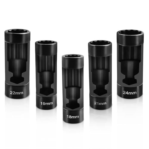 maXpeedingrods 5 PCS Strut Nut Socket 18mm 19mm 21mm 22mm 24mm with 12 Point 1/2 Drive Suspension Strut Nut Socket Tool for Hex Wrench