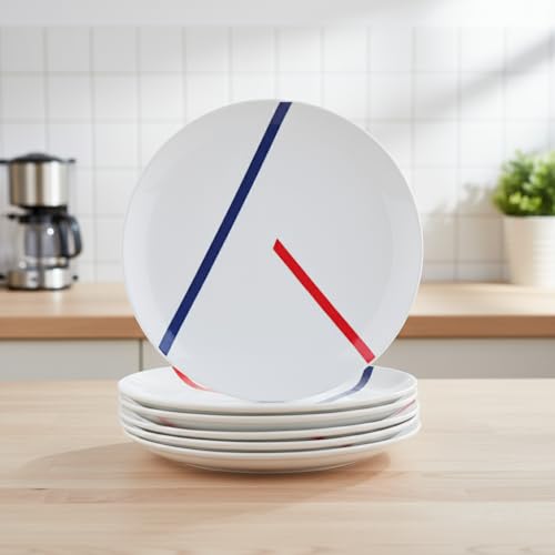 Image of BLACKCARROT Ceramic Dinner Plates Set of 6 | Spanish White Design