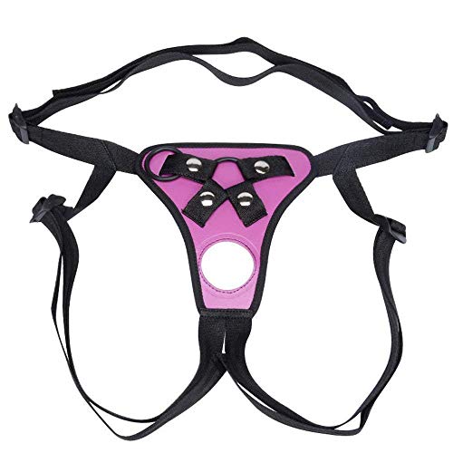 Image of Adjustable Strap On Dildo Harness, Ferch Double Hole Pegging Harness Leather Soft Ring Belt for Male (Purple)