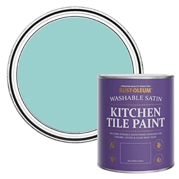 Rust-Oleum Blue water resistant Kitchen Tile Paint in Satin Finish - Teal 750ml