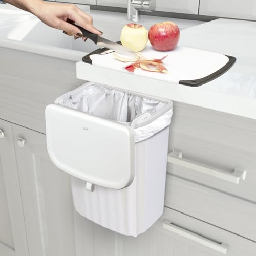 Image of Glad Roomate Under Counter Waste Bin | Space Saving Small Trash Can for Kitchen Cabinet, Bathroom or Office | Dual Lid for Ease of Opening, 9 Liter, White