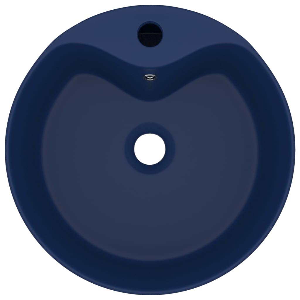Lavabo Da Appoggio In Ceramica Blu Chiaro Opaco - 36x13 Cm, Con Troppopieno E Foro Rubinetto
