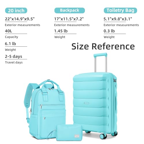 Image of Carry On Luggage 22x14x9 Airline Approved, 22 Inch PP Hardshell Luggage Carry-on Suitcase with Spinner Wheels, Carry On Suitcase Set for Women (Baby Blue)