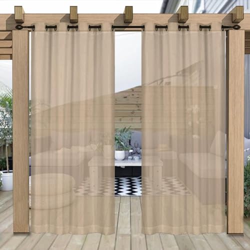 BOYOUTH Outdoor Waterproof Curtains,Grommets Voile Sheer Window Treatments for Front Porch,Pergola,Cabana,Gazebo,52 x 84 Inches,2 Panels,Khaki - Image 2