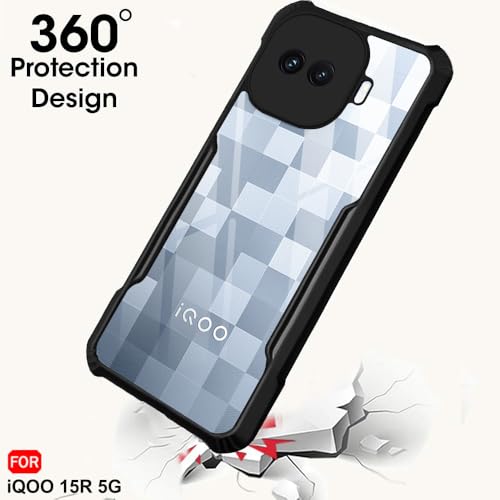 Image of TheGiftKart for iQOO 15R Case | Shockproof Design | Transparent Crystal Clear Back | 360 Degree Protection | iQOO 15R Back Cover (PC & TPU, Black Bumper)