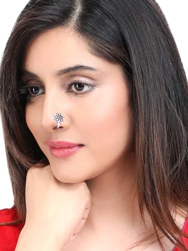 Yellow Chimes Nose Pin for Women and Girls | Traditional Silver Oxidised Nose Pin Without Piercing | German Silver Nose Pin Set | Floral Shaped Nosepin Combo | Accessories... - Image 3