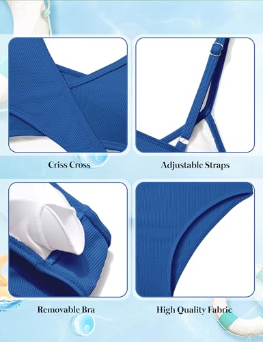 Image of Girls Swimsuit Bikini Set,Criss Cross Bathing Suits for Girl Two Piece Solid Color Girls' Swimwear for 7-16 Years