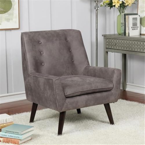 Sillón tipo barril marrón de tela con patas cónicas miniatura 2