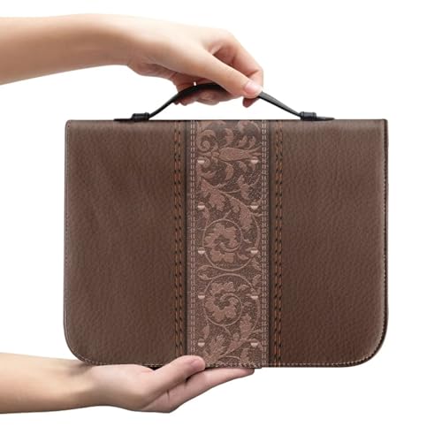 Glomenade PU Leather Bible Cover Case for Womens Girls Vintage Hibiscus Print Bible Cover Bags with Handle Easy to Carry Portable Large Capacity Scripture Bag