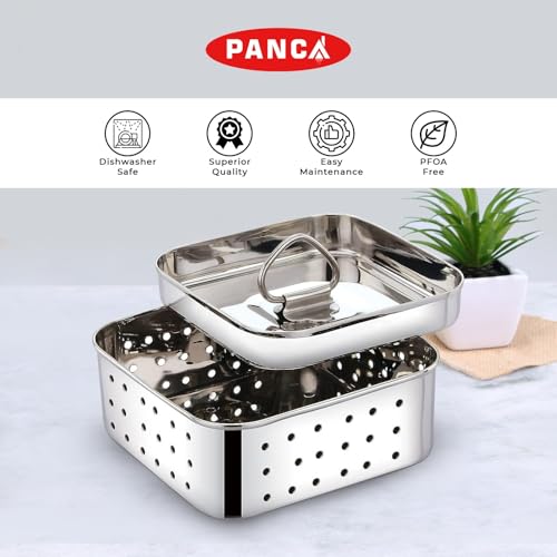 PANCA Stainless Steel Paneer Maker Mould Medium Size, Paneer Press with Lid, Tofu Press Mould Maker, Whey Seperator (Square, 450ml Capacity)
