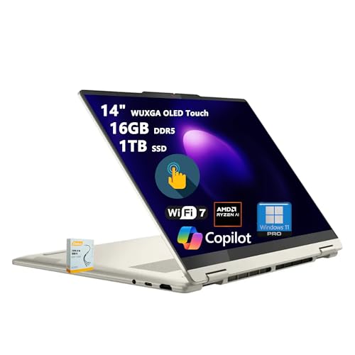 Image of Lenovo Yoga 7 2-in-1 AI PC Laptop | 14 inch WUXGA OLED Touch (100% DCI-P3) | AMD Ryzen AI 5 340 (Up to 50 Tops) | 16GB DDR5 1TB SSD | for Creator Business Professional Win11Pro w /DLCA Accessory