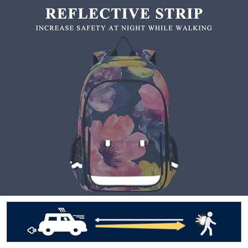 senya Blooming Colorful Flowers Backpack Water-Resistant Bag Lightweight Bookbags with Reflective Strip4