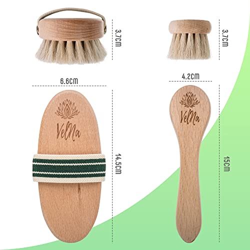 VELNA Körperbürste und Gesichtsbürste aus Rosshaar im Set. Natürliche Borsten feinem Pferdehaar, perfekt gegen Cellulite. Trockenbürste Pferdehaarbürste mit elastischem Haltegriff, Beige, 15x11x4,5